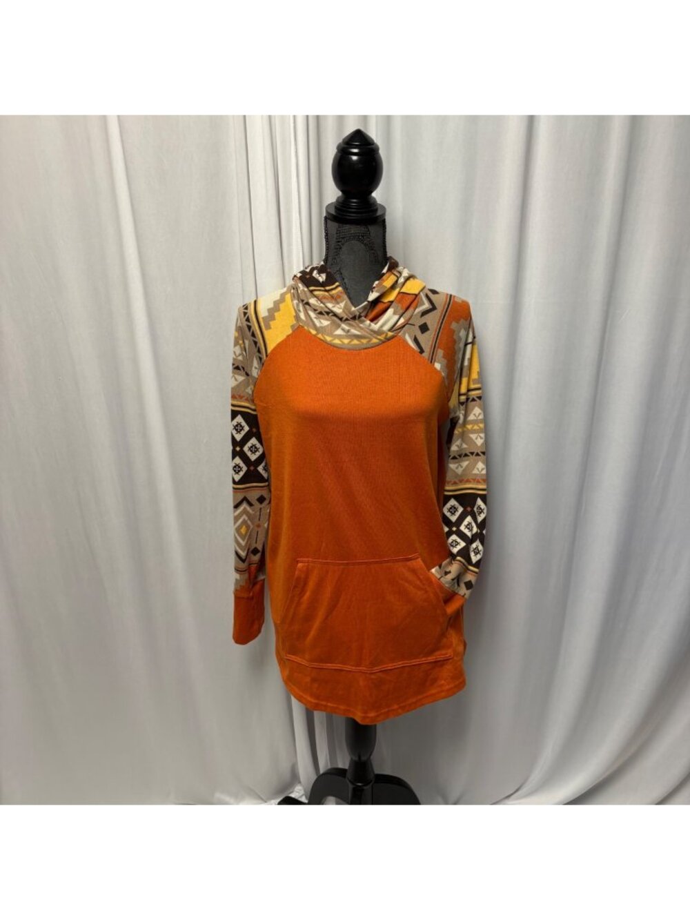 Lularoe Hooded Top Womens Size Medium Southwestern Print Orange Brown Yellow